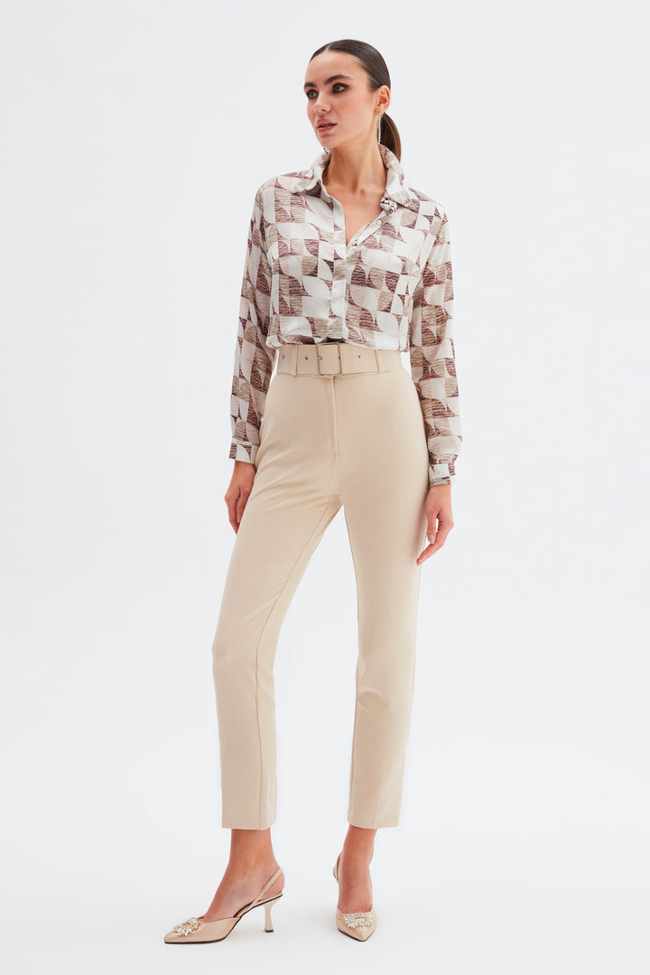 بنطلون حزام بيج