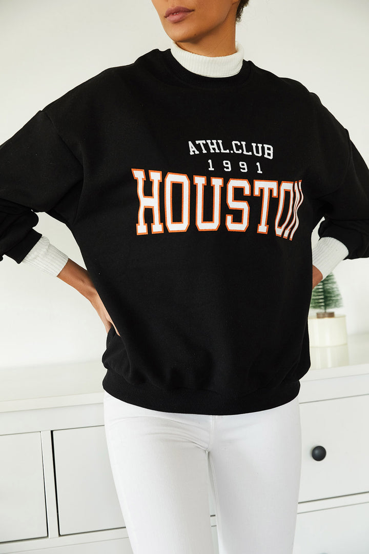 سويت شيرت من الصوف مطبوع باللون الأسود