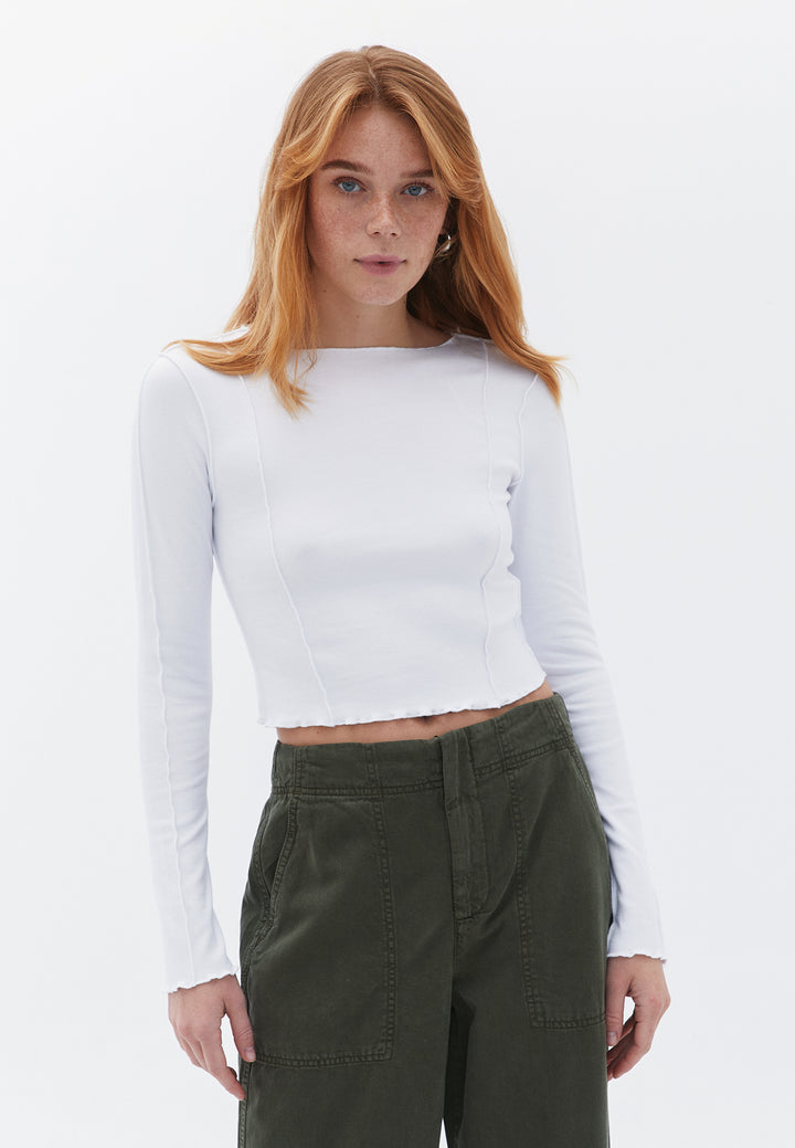 تي شيرت محبوك بأكمام طويلة للسيدات