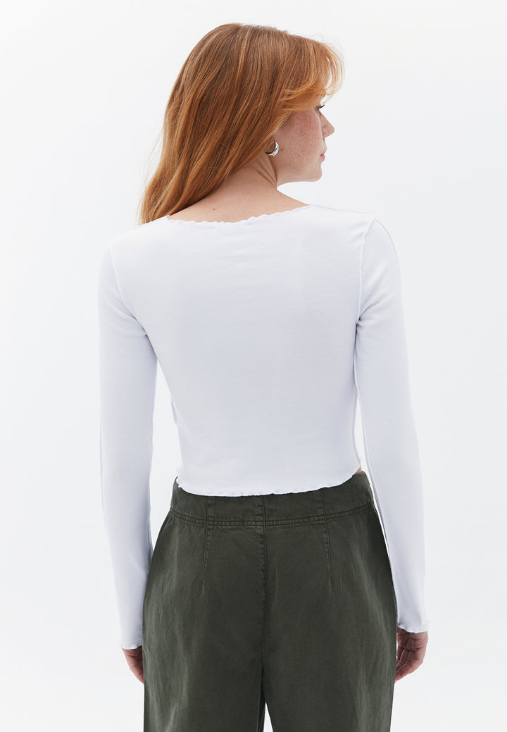 تي شيرت محبوك بأكمام طويلة للسيدات