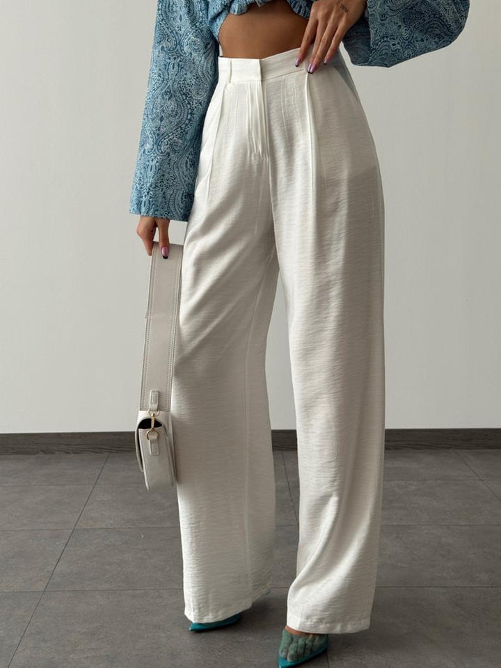 بنطلون واسع الساق باللون البيج