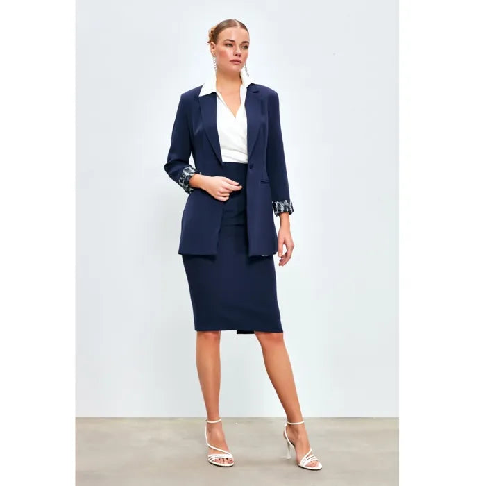 SATEEN Jupe Stylo Détail Boucle - Bleu Marine