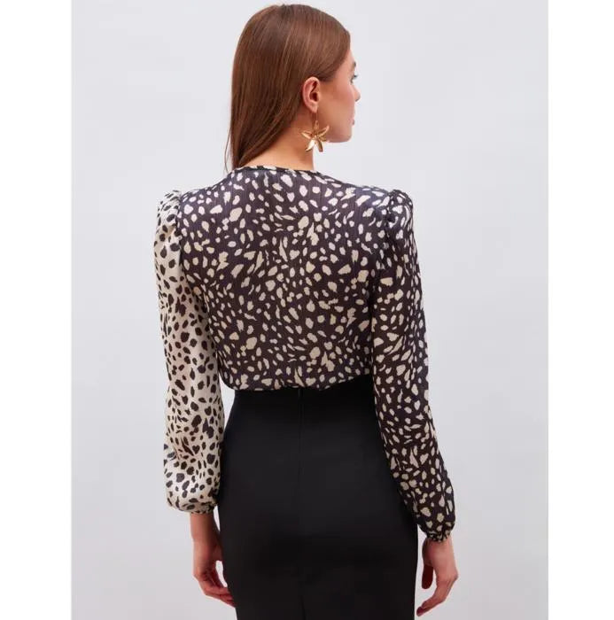 SATEEN Blouse Double Boutonnage à Motifs Contrastés - Noir et Couleur de la Pierre