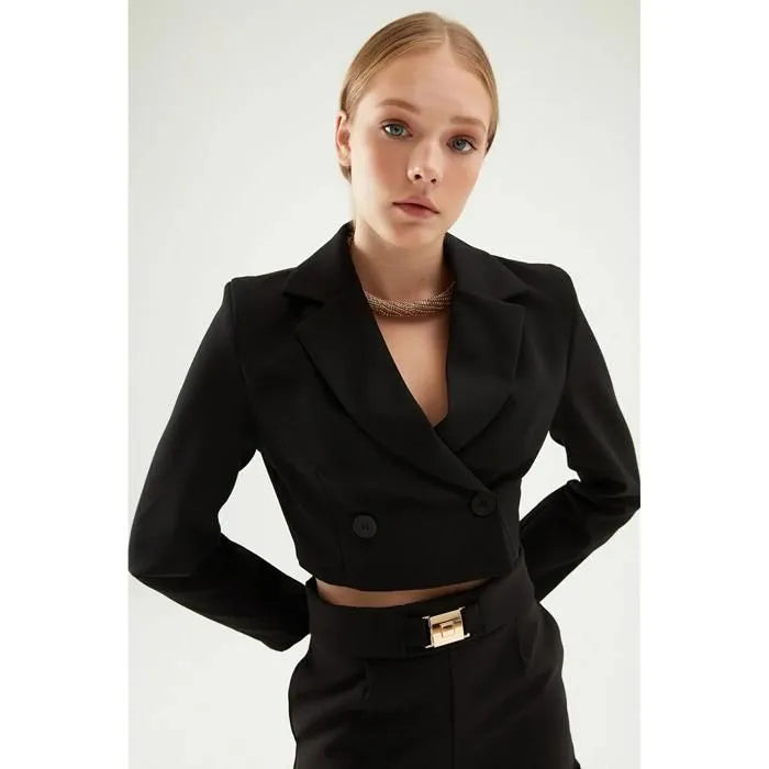 QUZU Veste Courte à Un Bouton - Noir