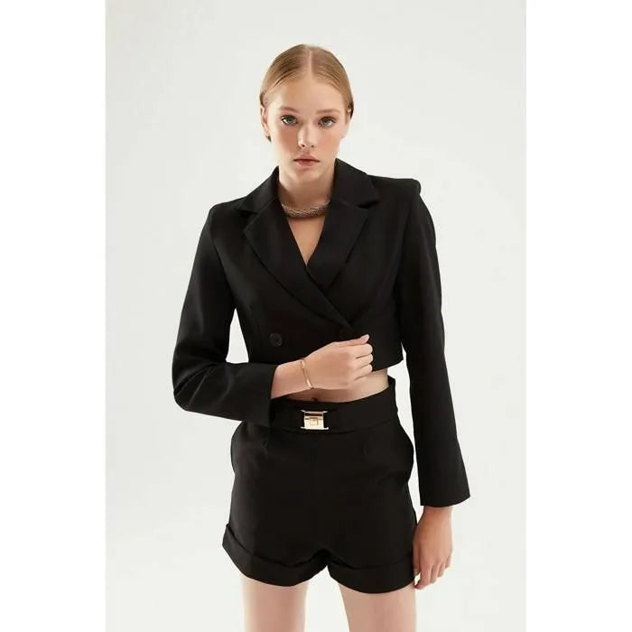 QUZU Veste Courte à Un Bouton - Noir