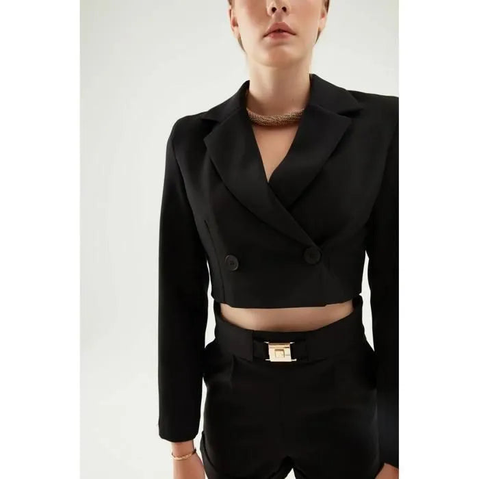 QUZU Veste Courte à Un Bouton - Noir