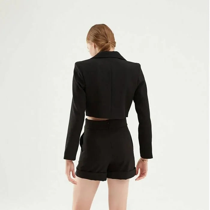 QUZU Veste Courte à Un Bouton - Noir