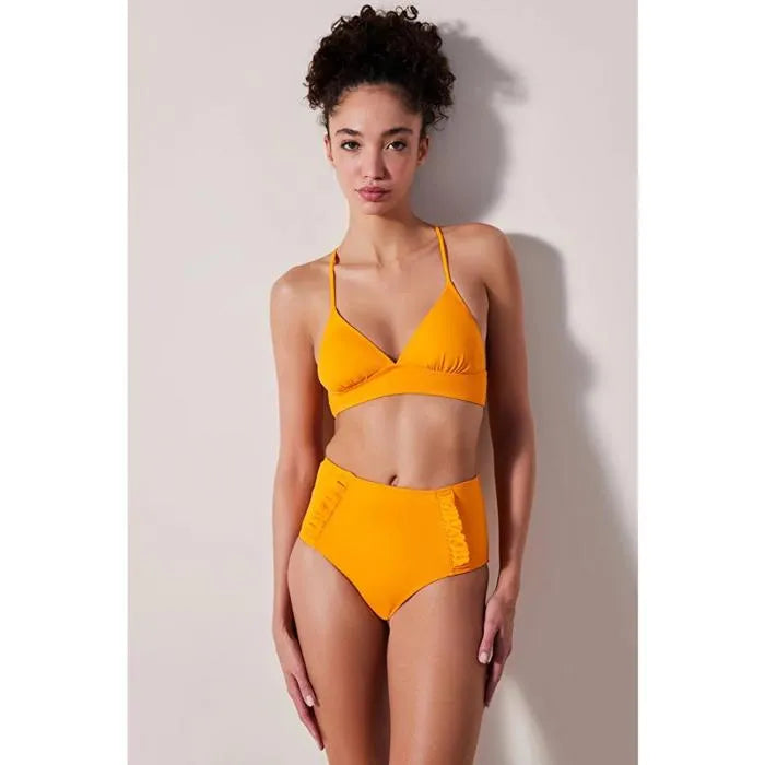 PENTI Femme Bas de Bikini Orange à Volants Hauts