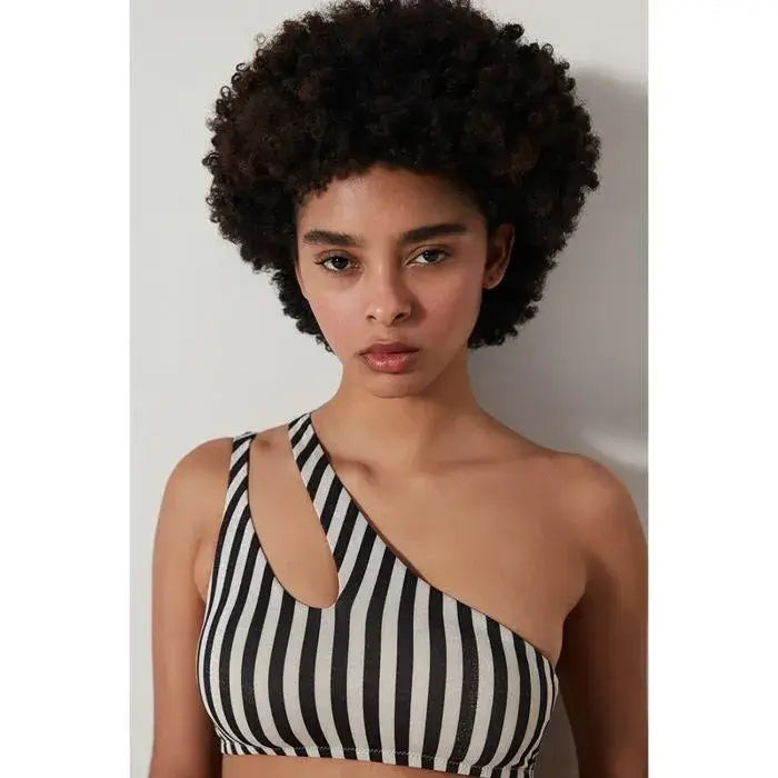 PENTI Alia Asymmetrical Sequined Striped Bikini Top