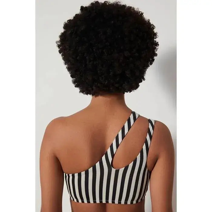PENTI Alia Asymmetrical Sequined Striped Bikini Top