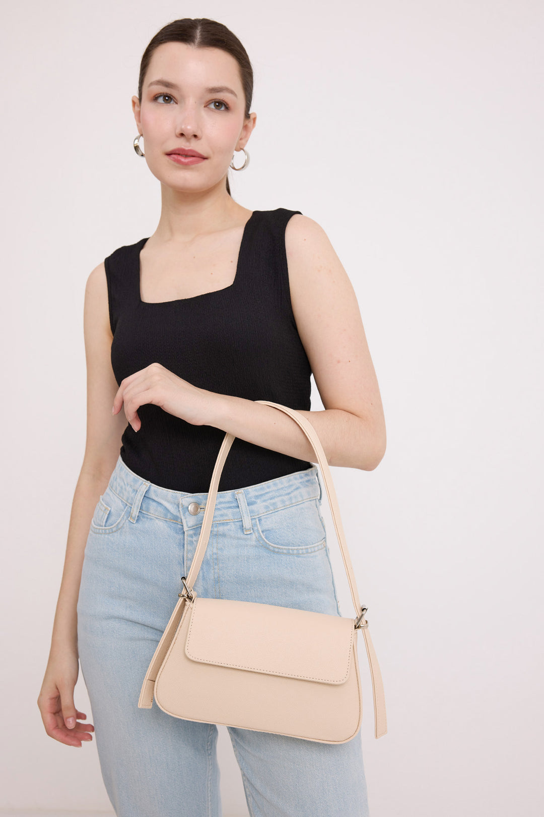 Bigdart Sac baguette à couvercle crème pour femme 010169 - Crème