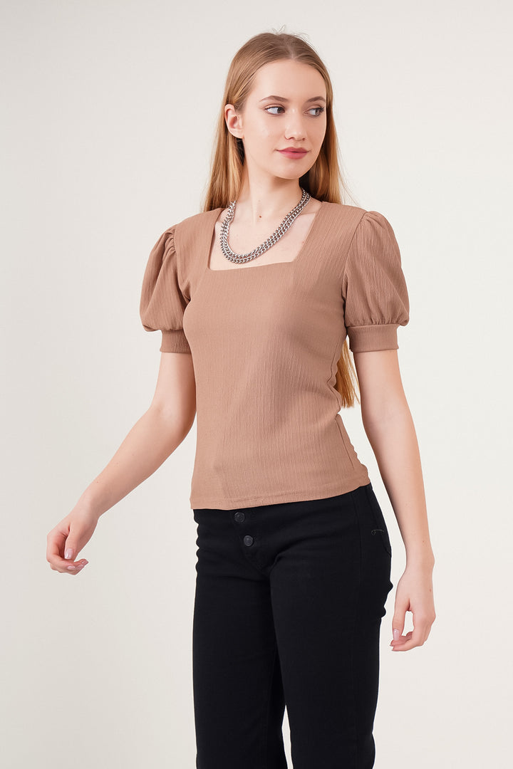 Bigdart Blouse tricot à encolure carrée 0409 - Marron