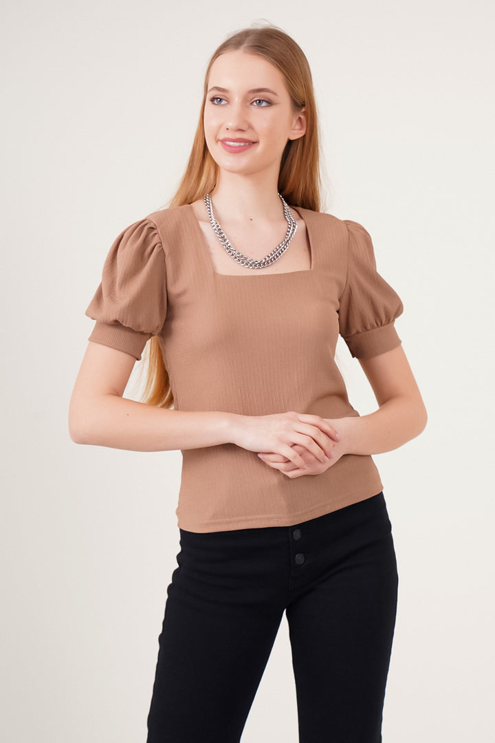 Bigdart Blouse tricot à encolure carrée 0409 - Marron