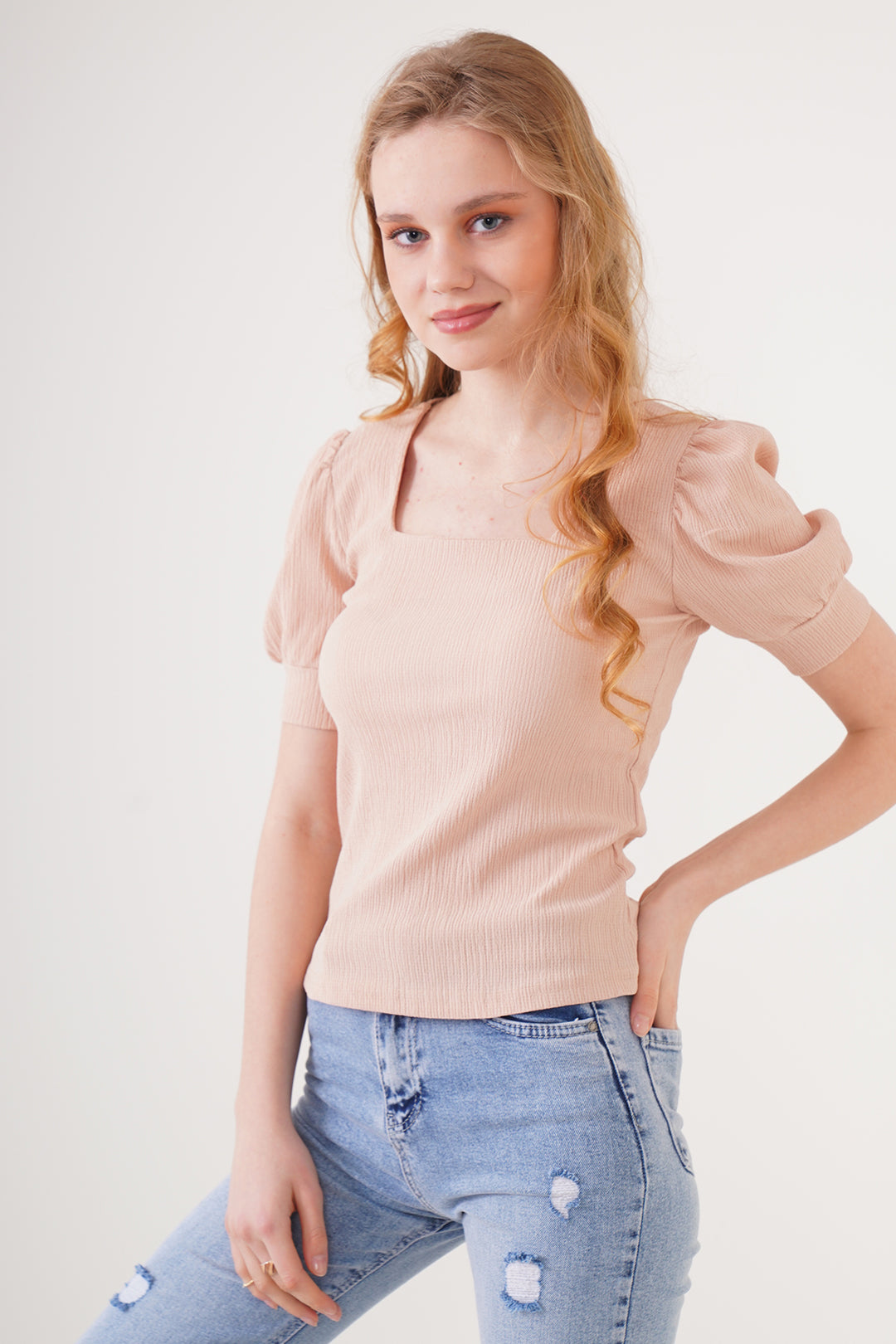 Bigdart 0409 Blouse tricotée à col carré - bisküvi