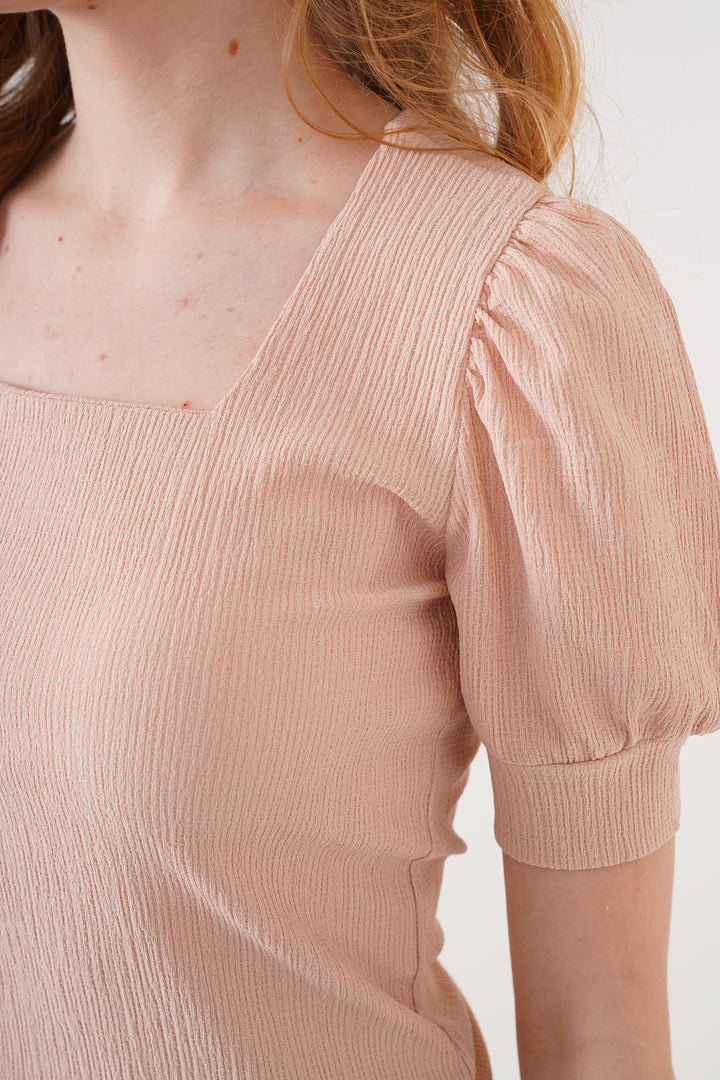 Bigdart 0409 Blouse tricotée à col carré - Biscuit
