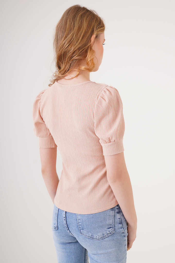 Bigdart 0409 Blouse tricotée à col carré - Biscuit