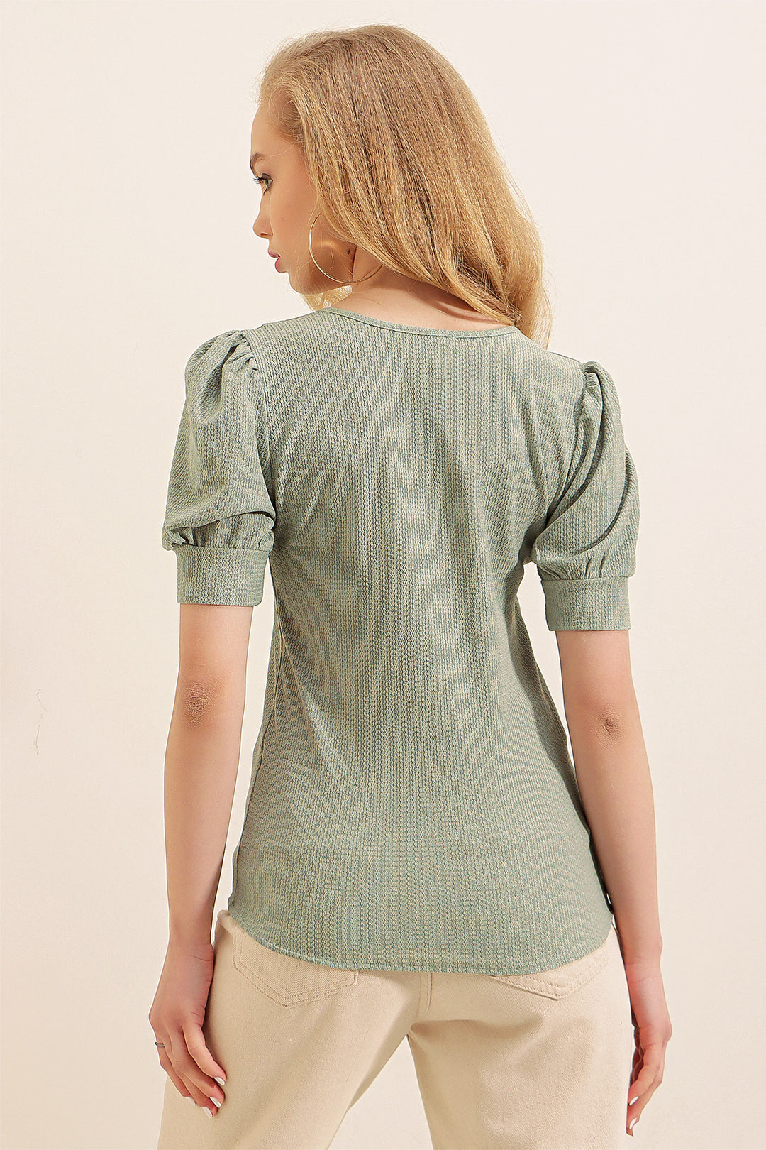Bigdart Blouse tricot à col carré - Vert d'eau