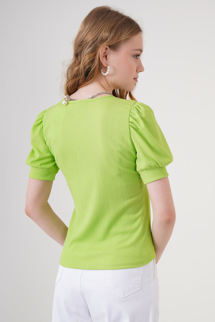 Bigdart 0409 Blouse tricotée à col carré - Vert clair