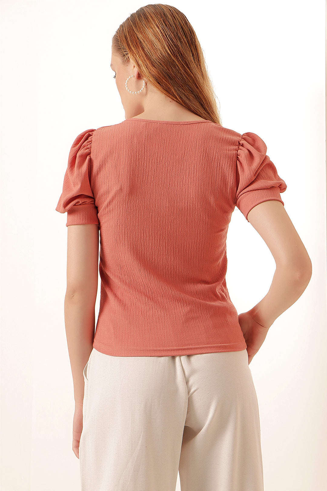 Bigdart 0409 Haut en tricot à col carré - Rose poudré