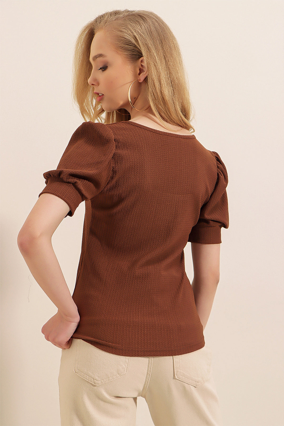 Bigdart 0409 Blouse Tricot Col Carré - Marron