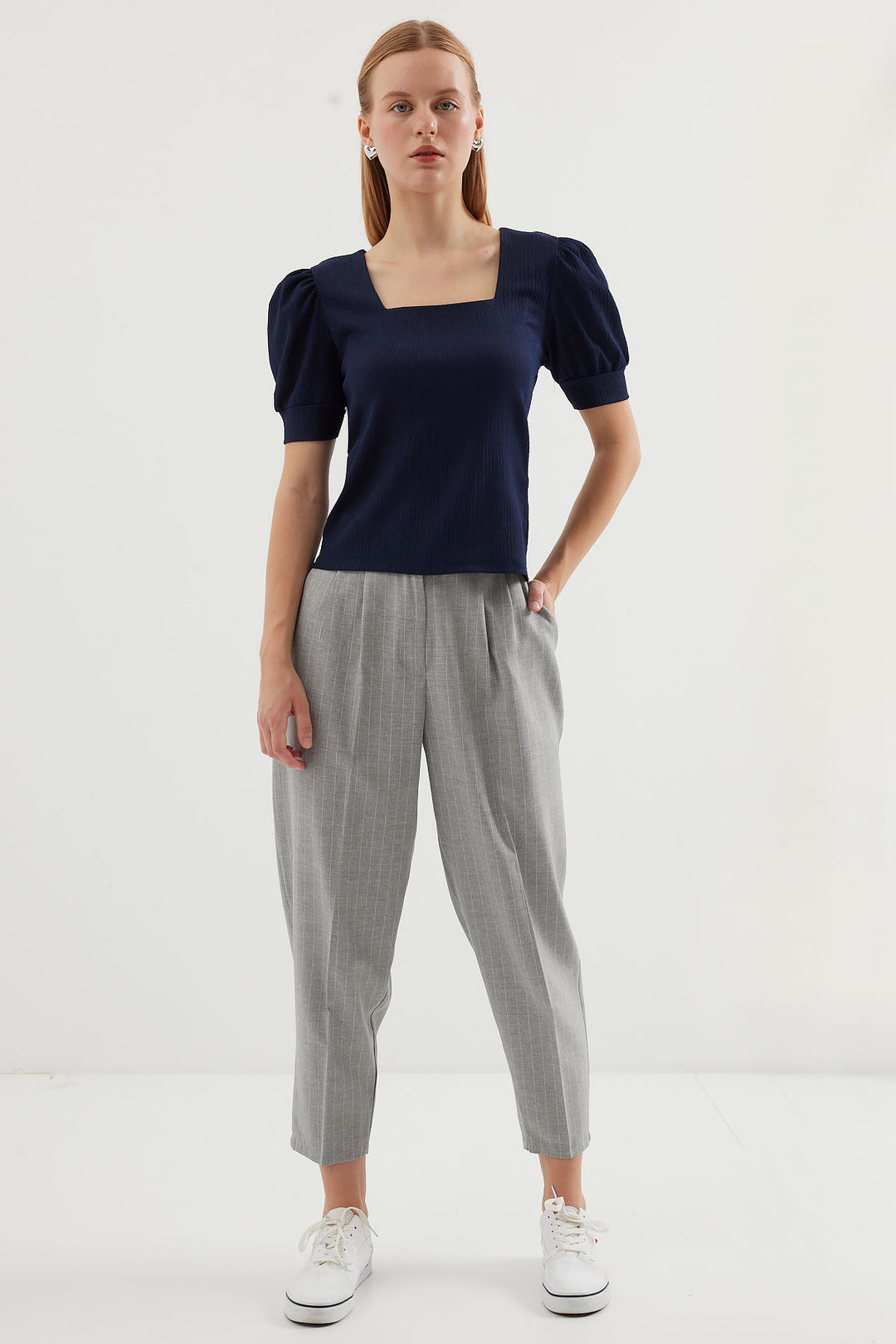 Bigdart 0409 Blouse en tricot à encolure carrée - Bleu marine