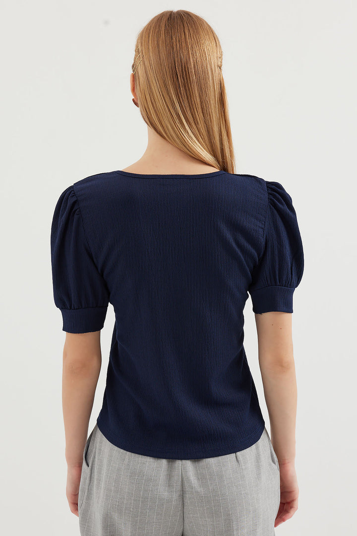 Bigdart 0409 Blouse en tricot à encolure carrée - Bleu marine