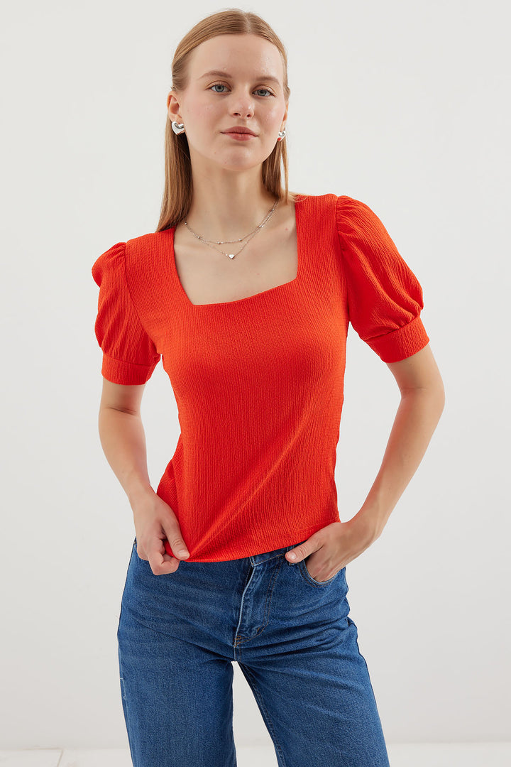 Bigdart 0409 Blouse tricot à encolure carrée - Orange