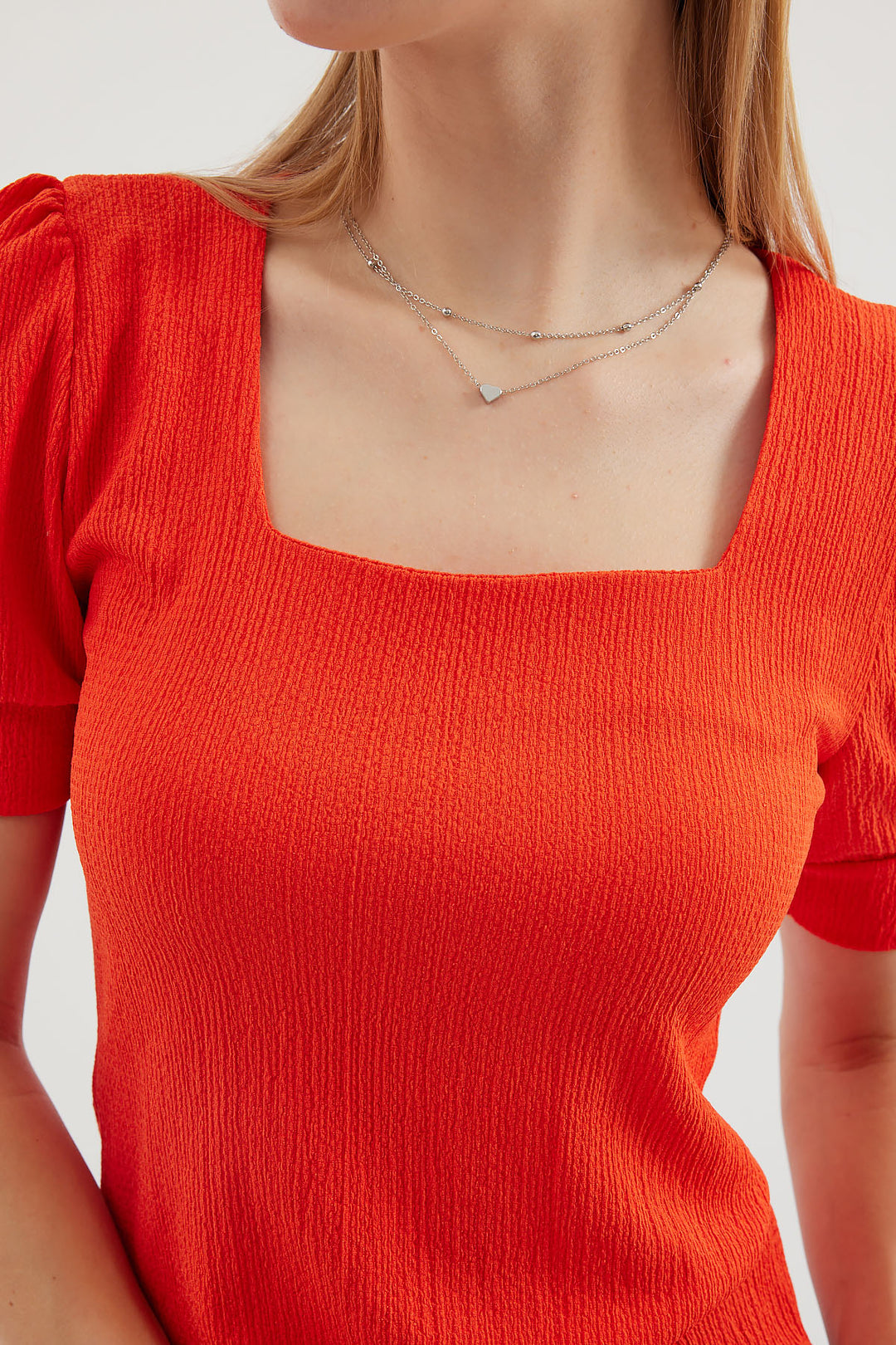 Bigdart 0409 Blouse tricot à encolure carrée - Orange