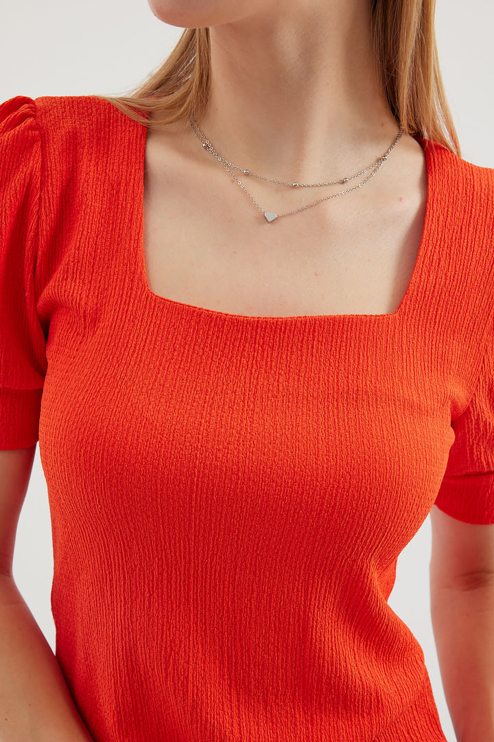 Bigdart 0409 Blouse tricot à encolure carrée - Orange
