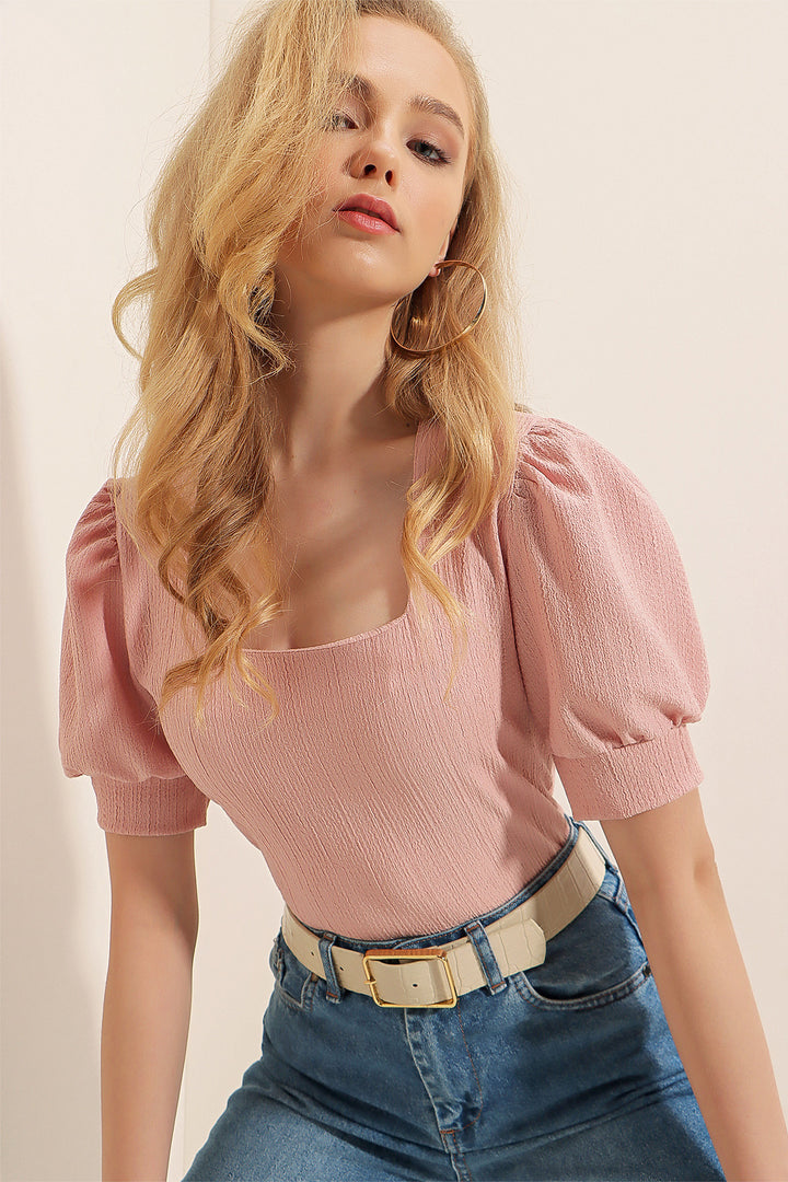 Bigdart 0409 Blouse Tricot Col Carré - Poudré