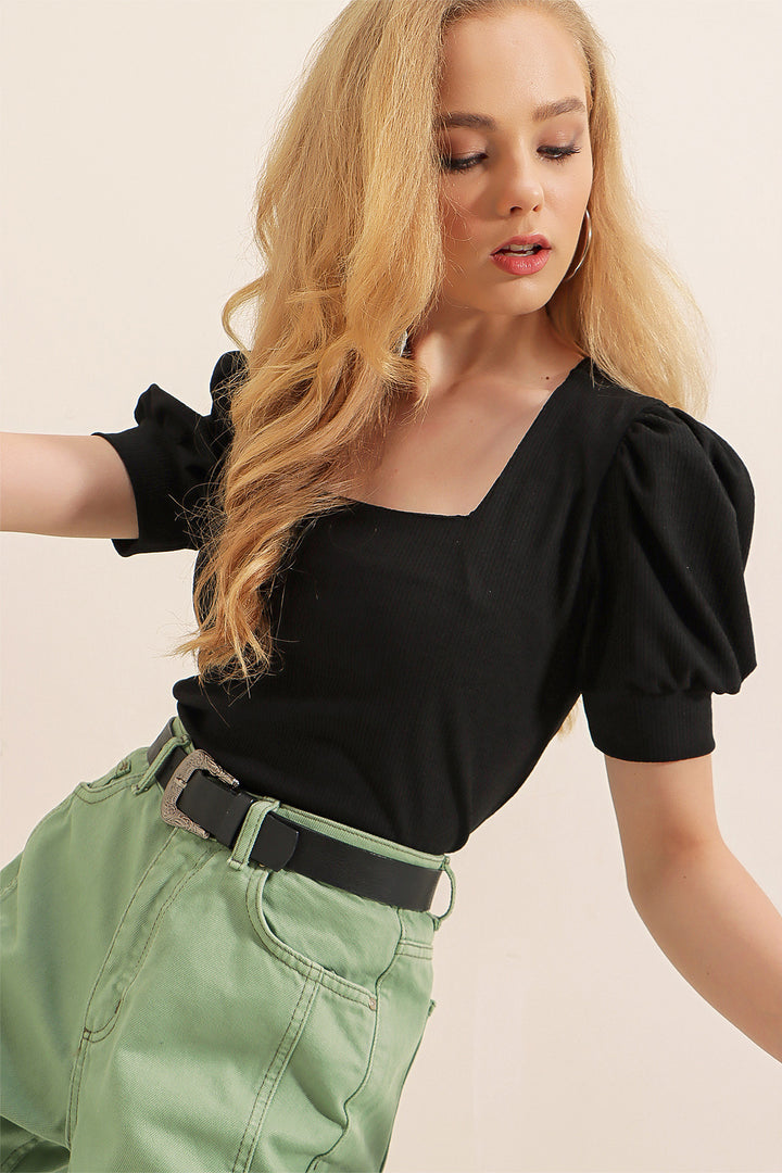Bigdart 0409 Blouse Tricot Col Carré - Noir