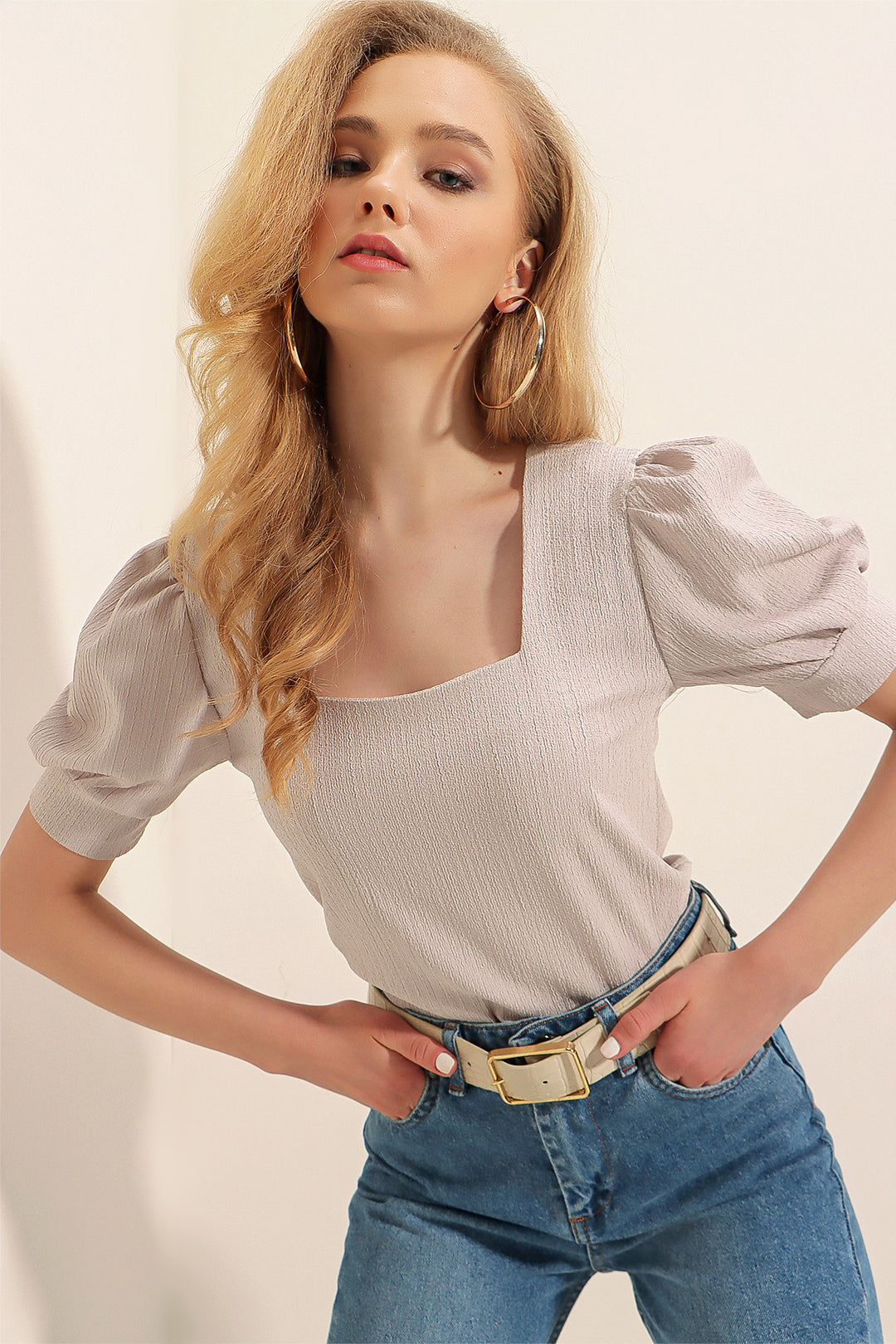 Bigdart Blouse tricot à encolure carrée 0409 - taş