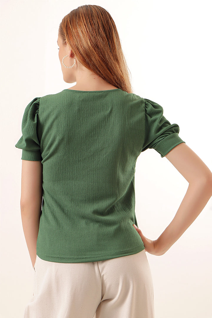 Bigdart 0409 Blouse en tricot à col carré - Vert émeraude