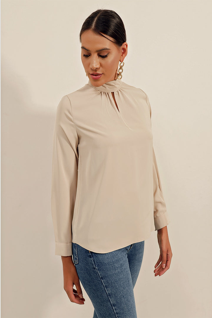 Bigdart 0418 Blouse avec Détails de Fenêtre - Beige