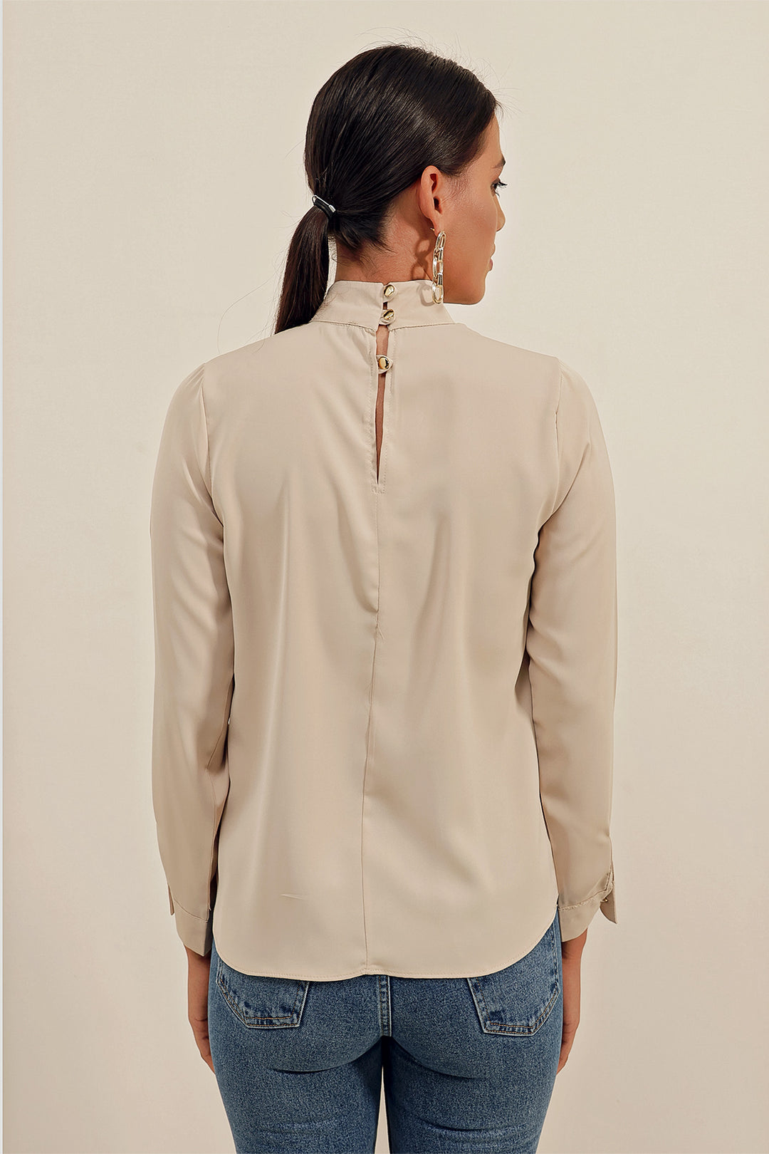 Bigdart 0418 Blouse avec Détails de Fenêtre - Beige