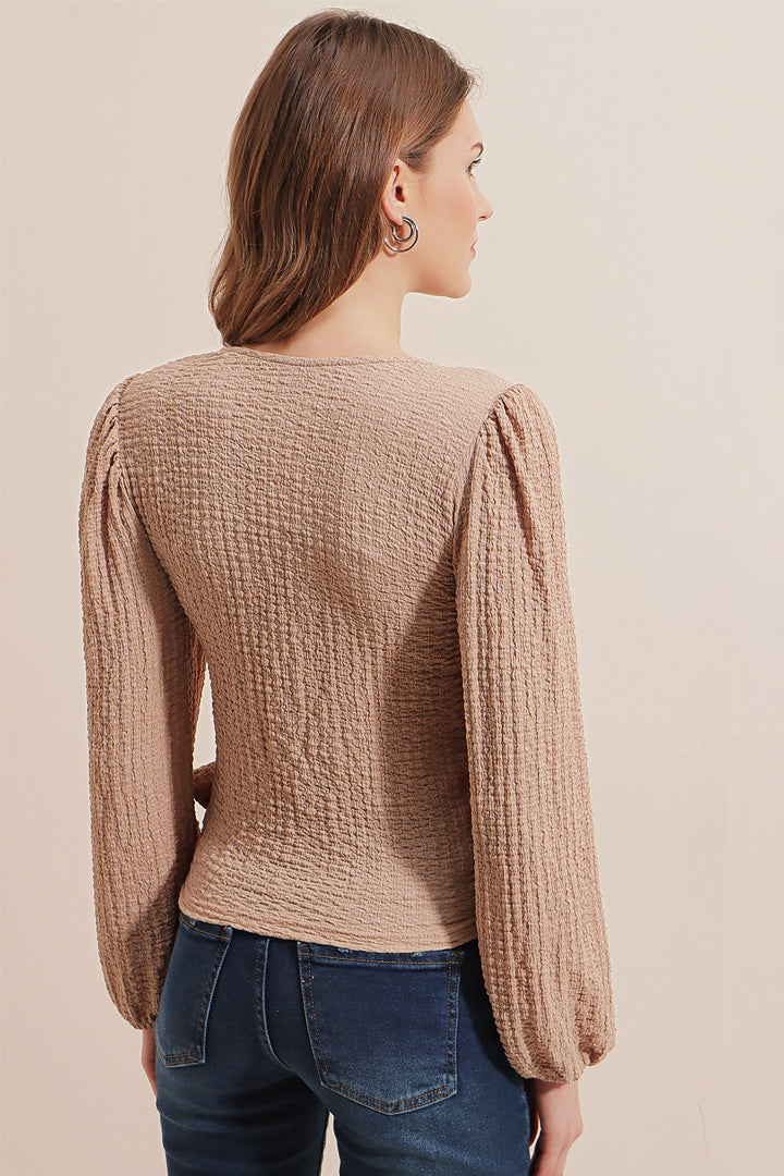 Bigdart 0441 Blouse en maille enveloppe - Beige