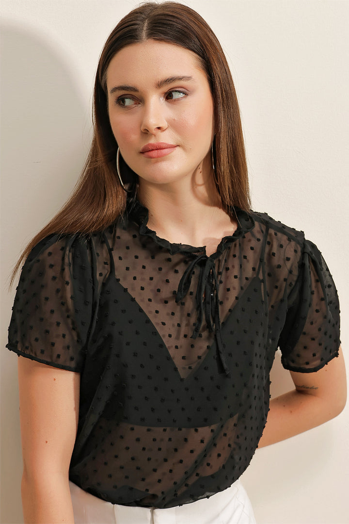 Bigdart 0455 Blouse en Chiffon à Manches Courtes - Noir
