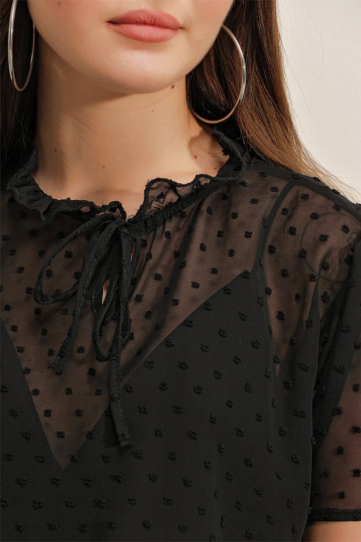 Bigdart 0455 Blouse en Chiffon à Manches Courtes - Noir