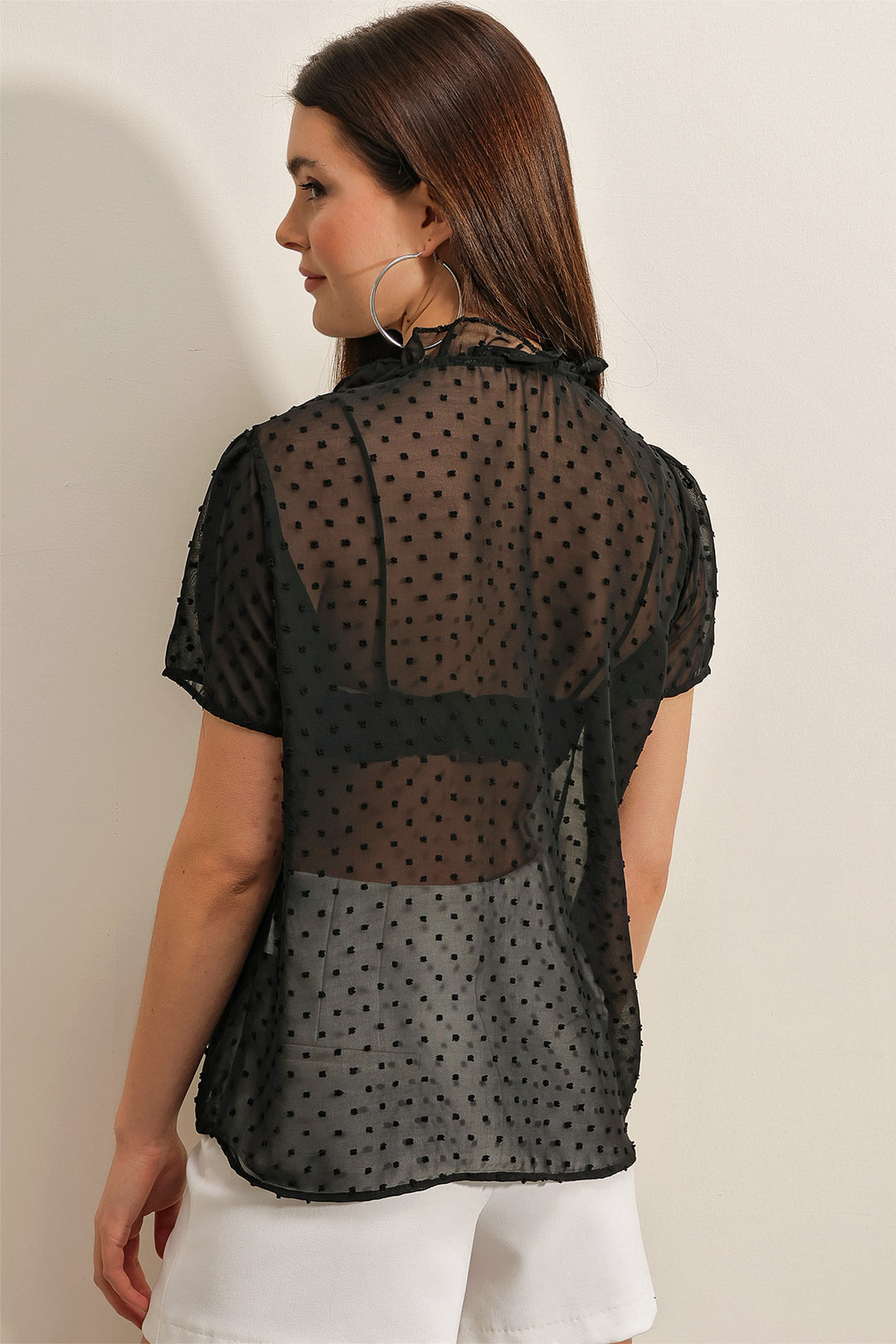 Bigdart 0455 Blouse en Chiffon à Manches Courtes - Noir