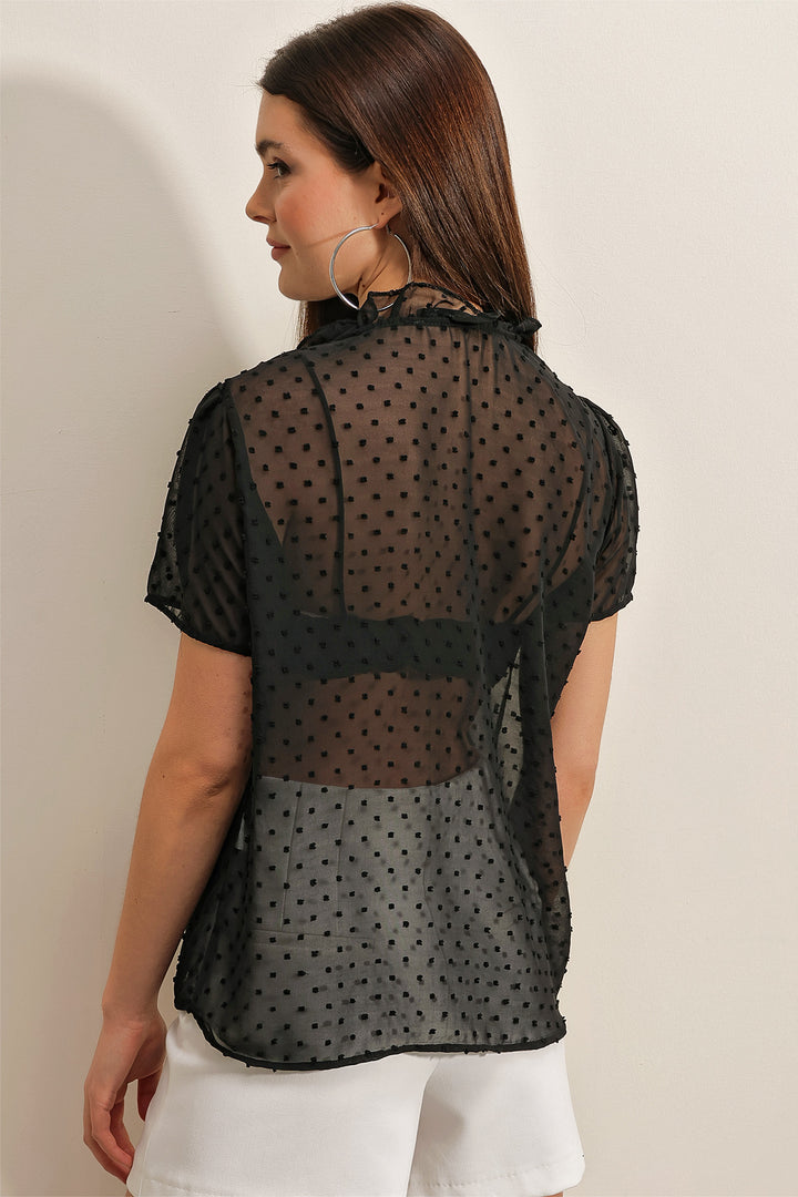 Bigdart 0455 Blouse en Chiffon à Manches Courtes - Noir