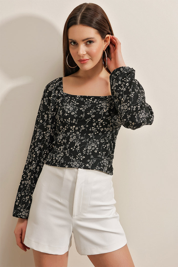 Bigdart 0465 Blouse Tricot à Manches Bouffantes - Noir