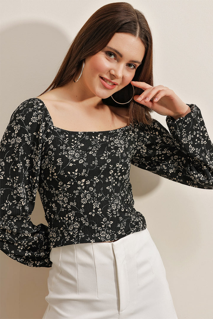 Bigdart 0465 Blouse Tricot à Manches Bouffantes - Noir