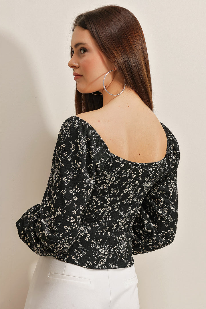 Bigdart 0465 Blouse Tricot à Manches Bouffantes - Noir