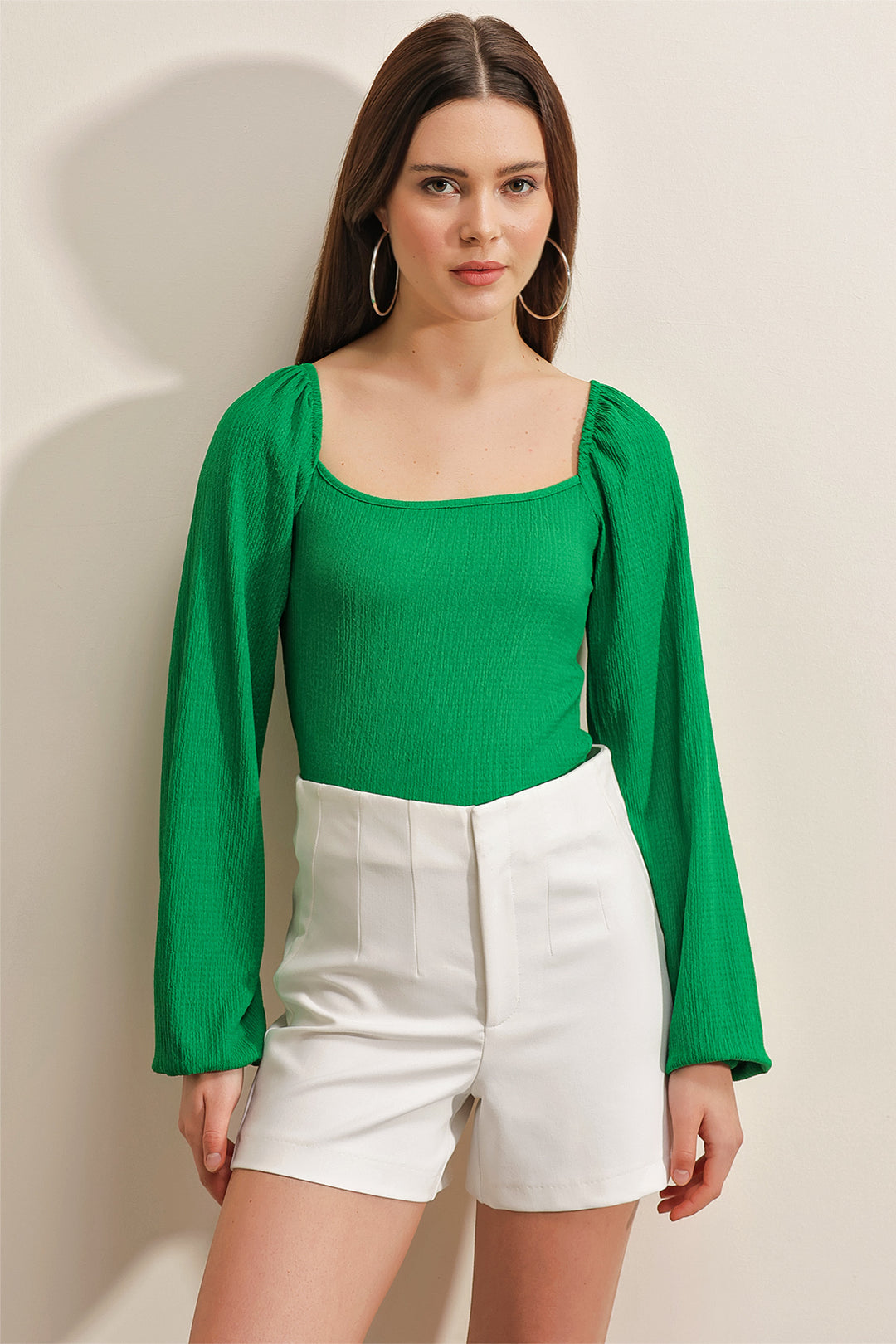Bigdart 0465 Blouse Tricot à Manches Bouffantes - Vert