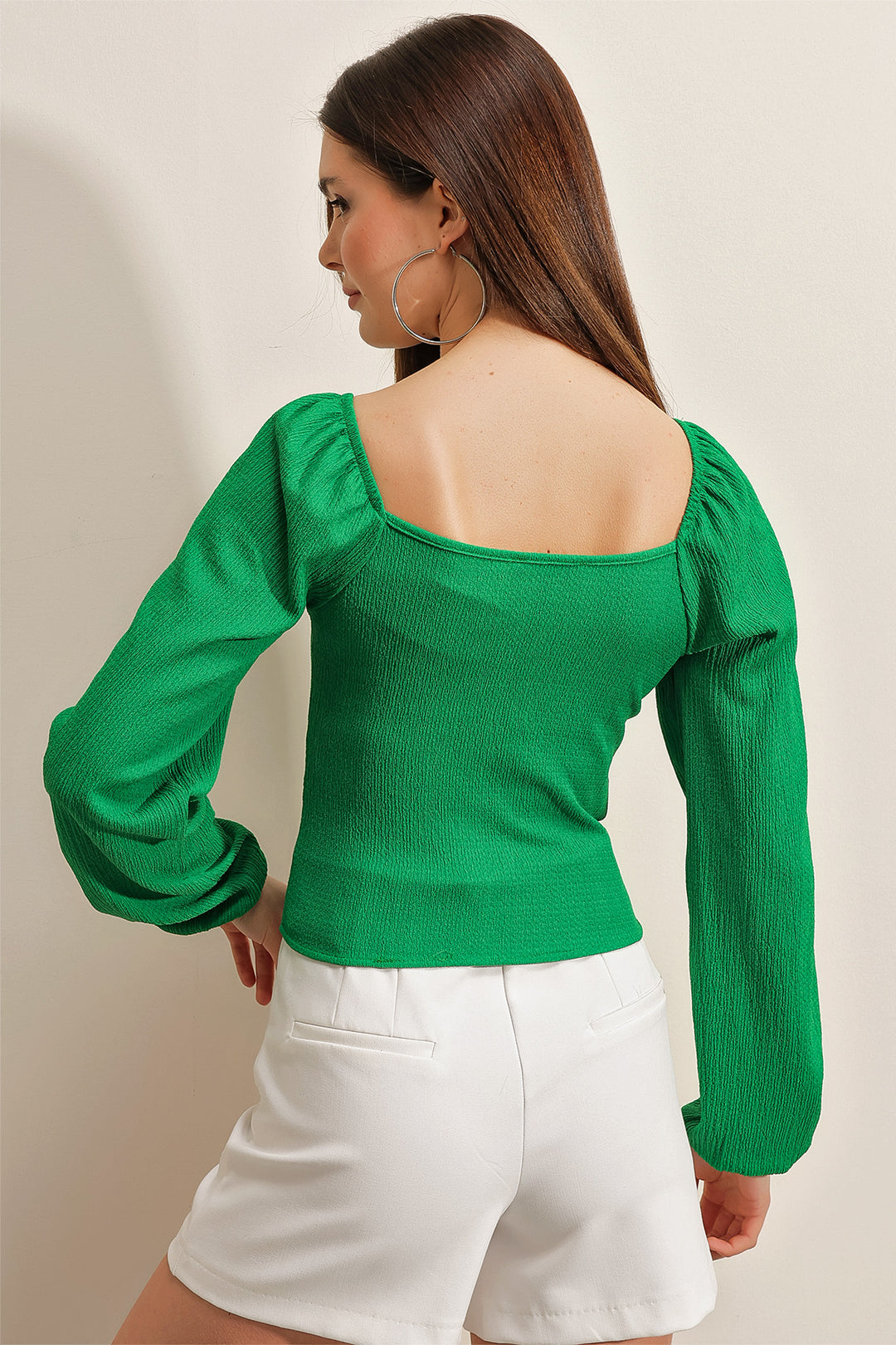 Bigdart 0465 Blouse Tricot à Manches Bouffantes - Vert