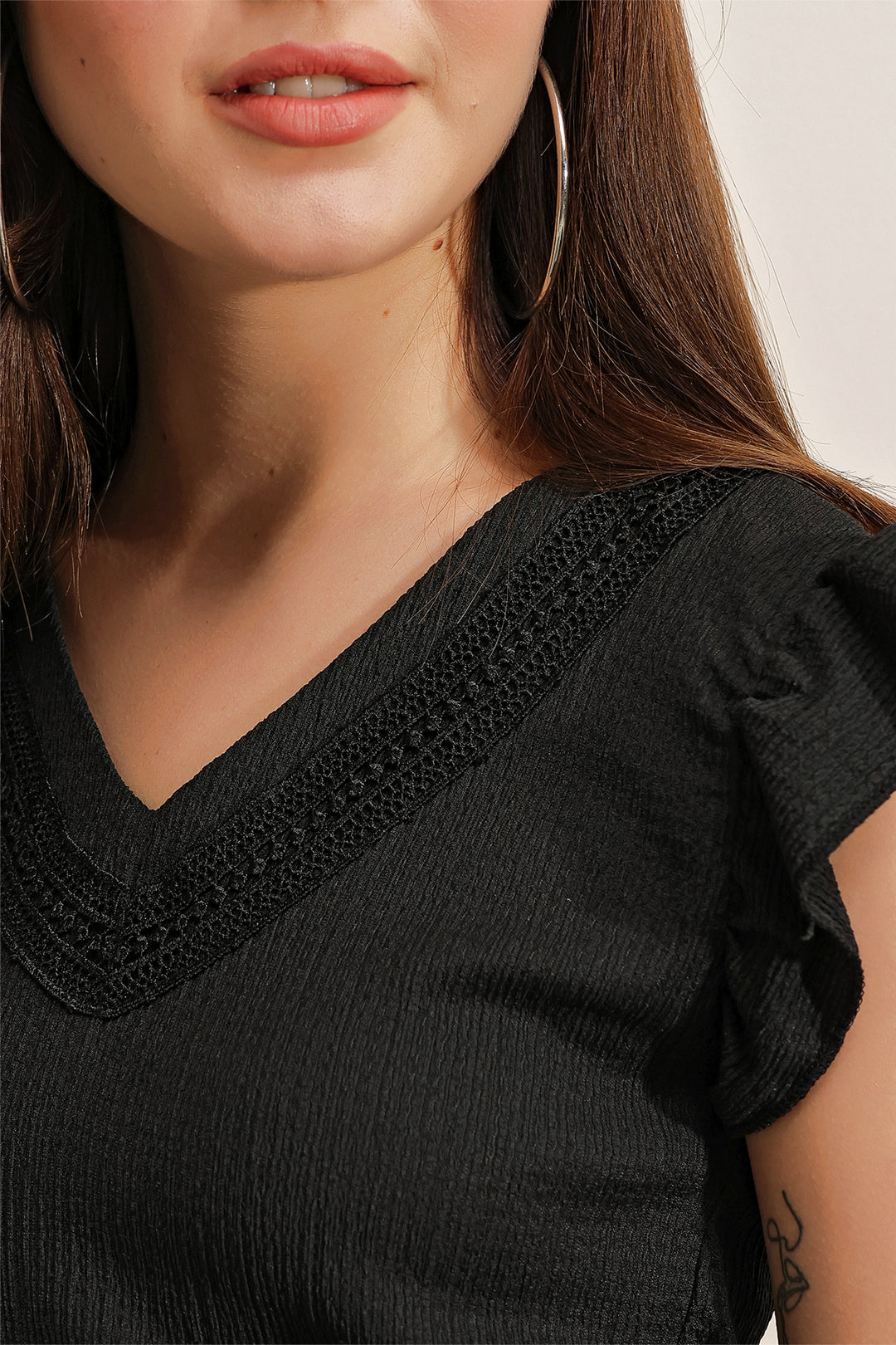 Bigdart 0467 Blouse tricotée à col en V - Noir