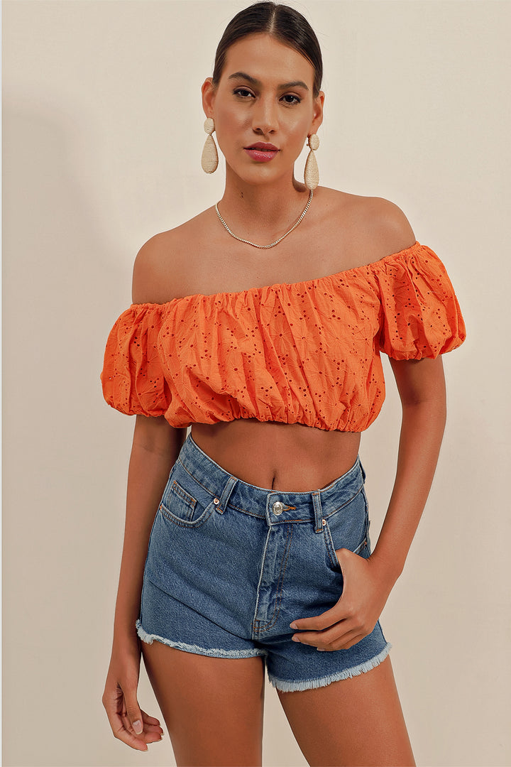 Bigdart 0481 Blouse sans bretelles à volants - Orange