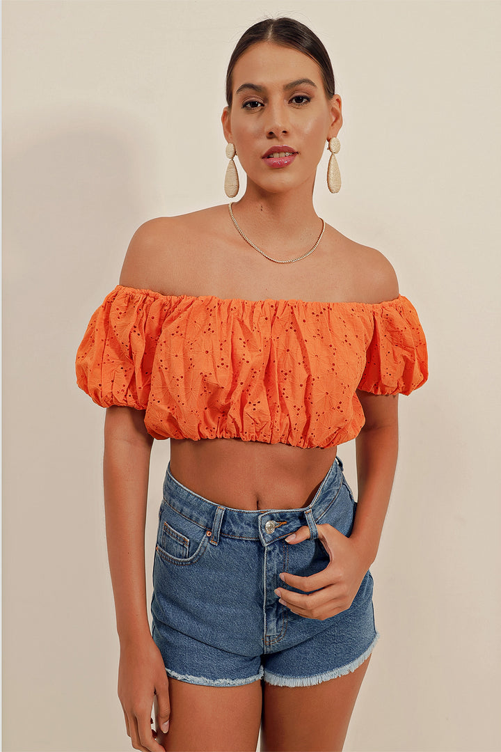 Bigdart 0481 Blouse sans bretelles à volants - Orange