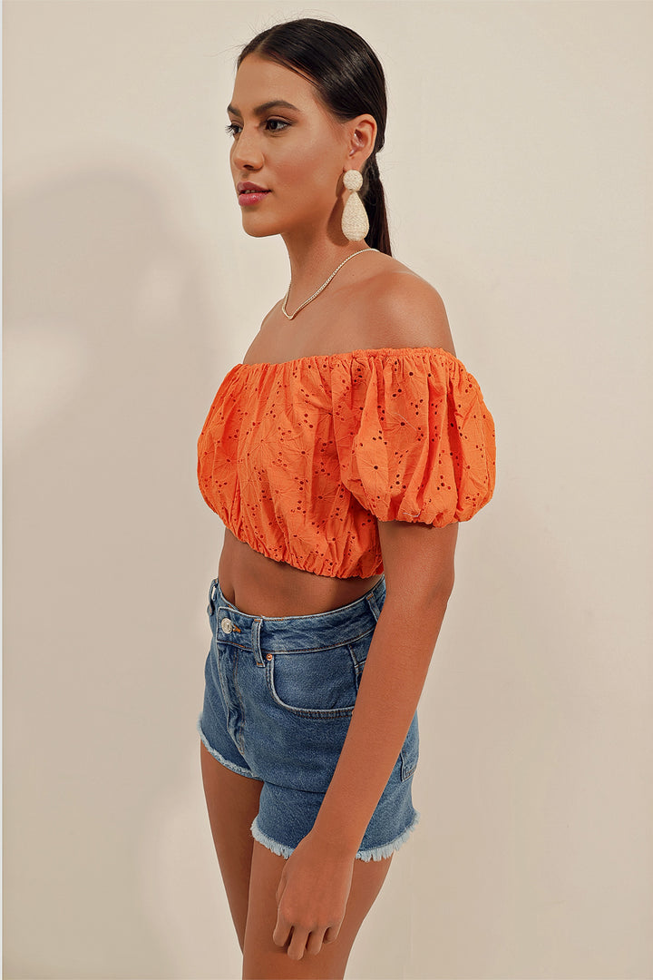 Bigdart 0481 Blouse sans bretelles à volants - Orange
