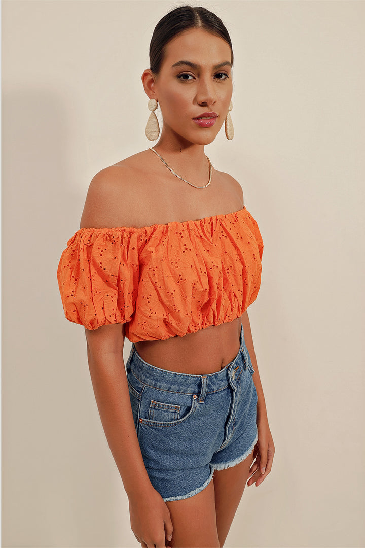Bigdart 0481 Blouse sans bretelles à volants - Orange